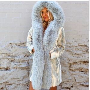 Blue snow bunny vegan fur coat- Size M